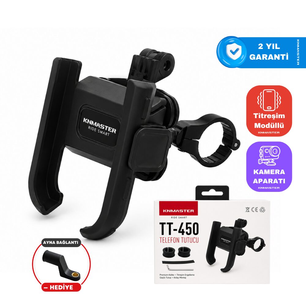 KNMASTER TT450 Titreşim Önleyicili Motosiklet Telefon Tutucu (Kamera Bağlantılı)