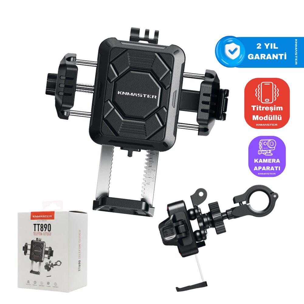 KNMASTER TT890 Titreşim Önleyicili Motosiklet Telefon Tutucu (Kamera Bağlantılı)