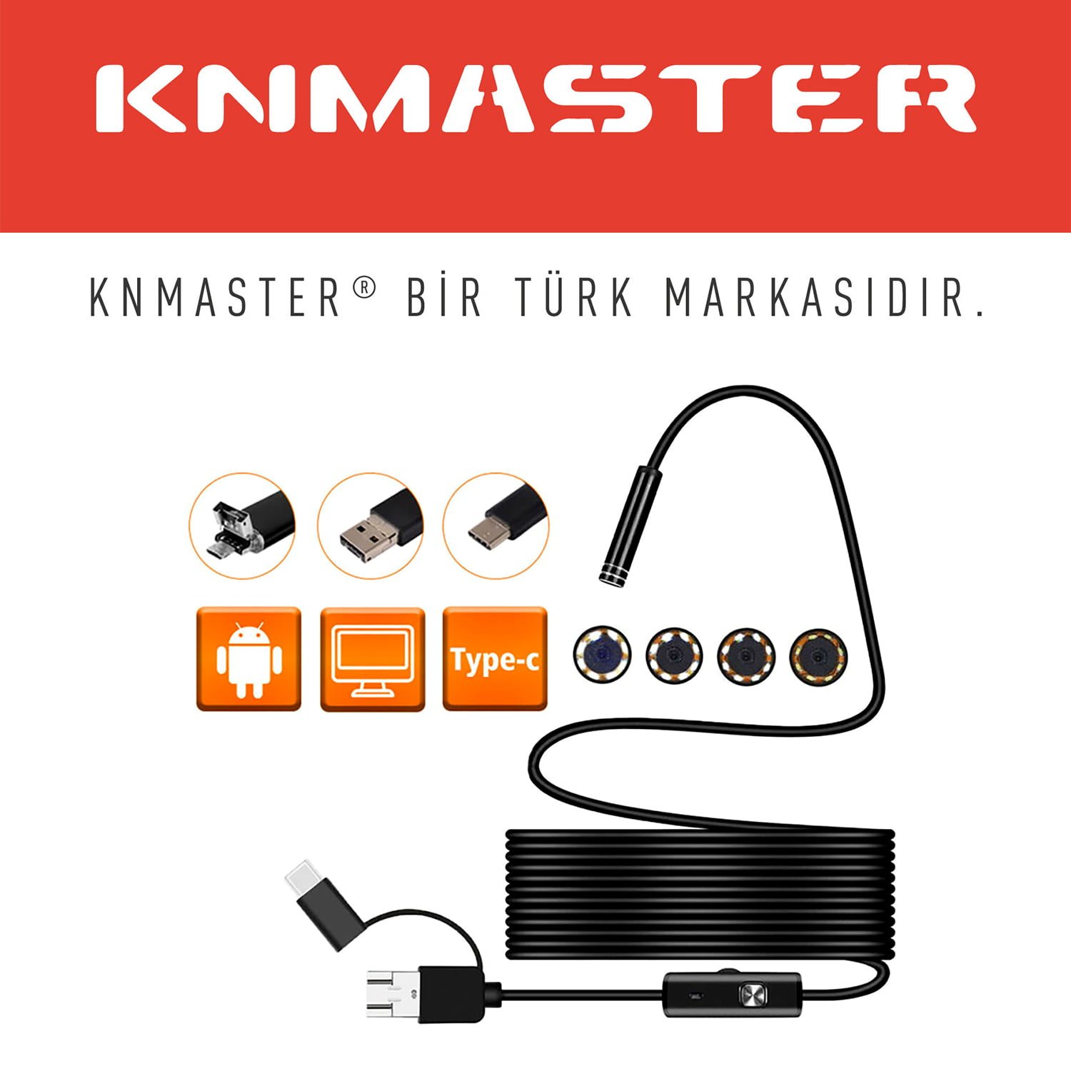 KNMASTER Knmaster PRO Serisi Endoskop Boroskop Yılan Kamera – Sert Kablo