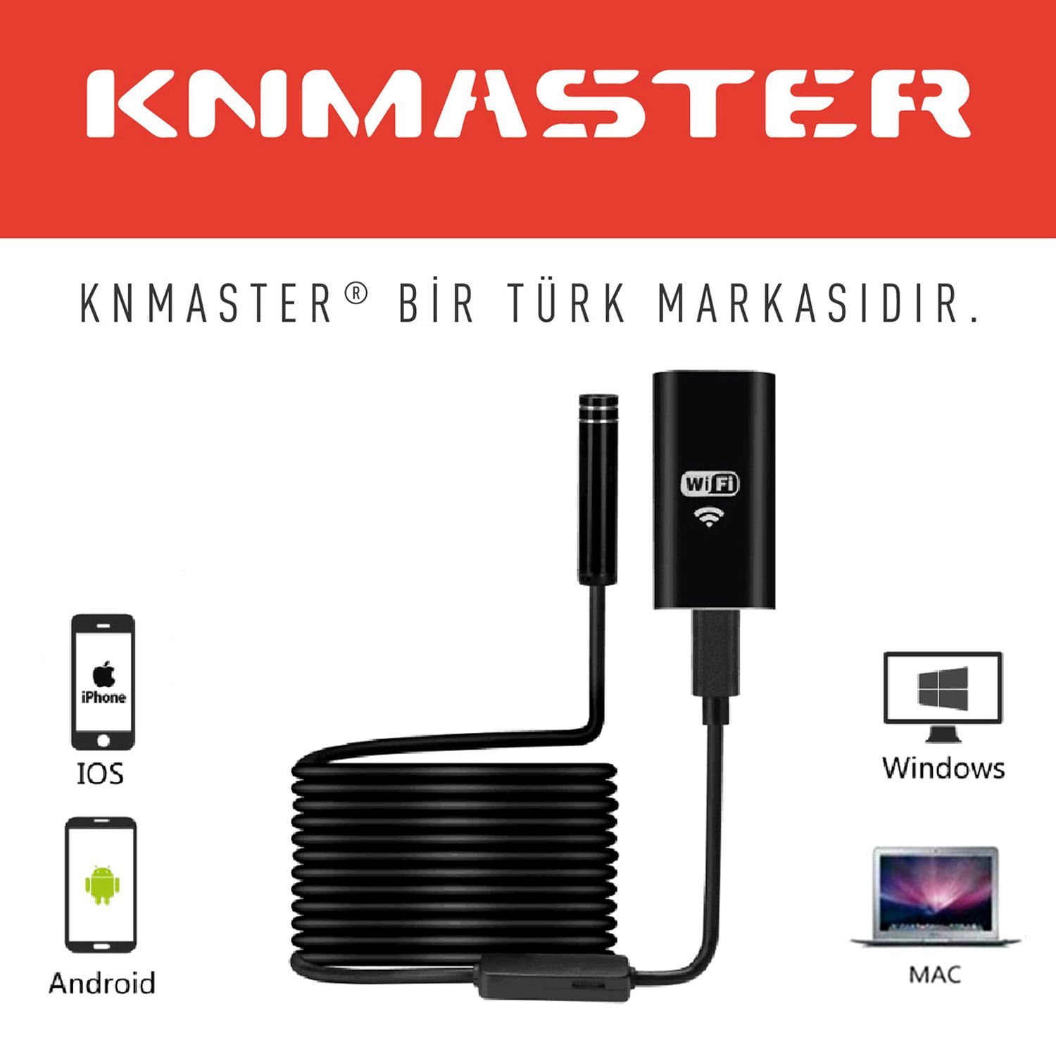 KNMASTER Knmaster WiFi Serisi Endoskop Boroskop Yılan Kamera – Sert Kablo
