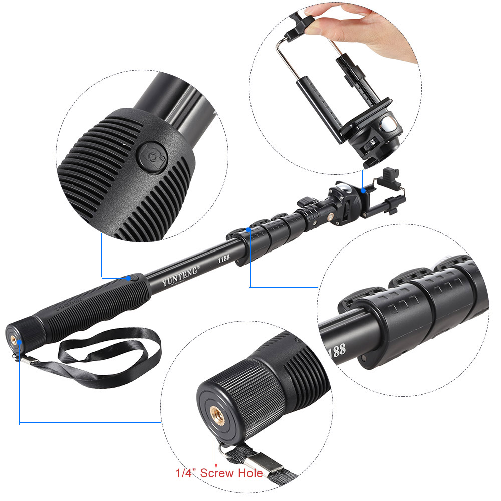 KNMASTER Tüm Aksiyon Kameralara Uyumlu Yunteng Monopod 123 Cm