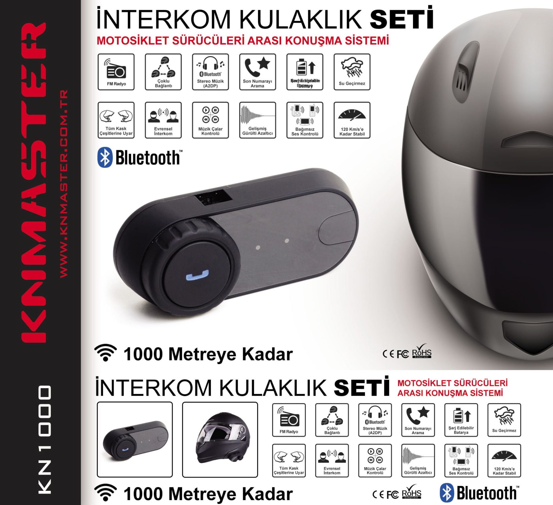 KNMASTER Knmaster KN1000 Bluetooth Interkom Seti