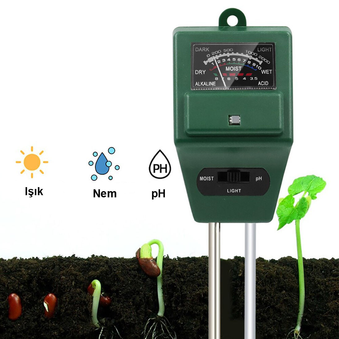 KNMASTER Knmaster TN-300 Toprak ve Bitki Nem, Işık ve pH Ölçer