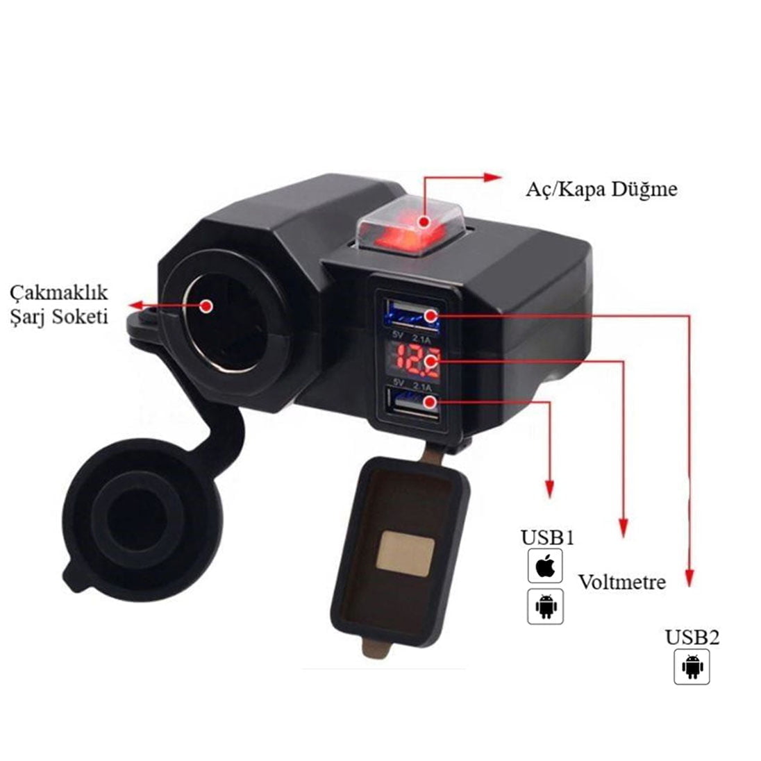 KNMASTER Knmaster USB-310V Dijital Voltmetre Göstergeli Çift Usb Şarj Soketi / Çakmaklık