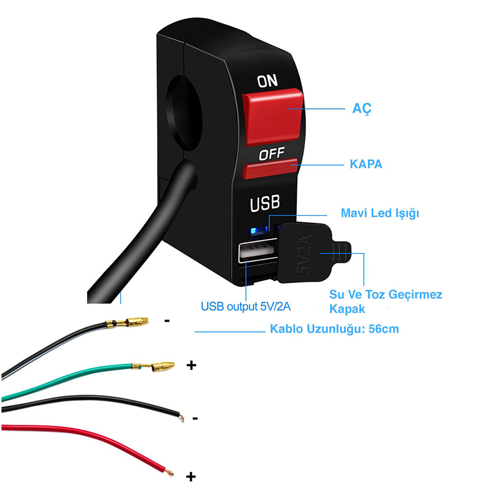 KNMASTER Knmaster Usb Girişli Motosiklet Sis Farı Aç Kapa Butonu