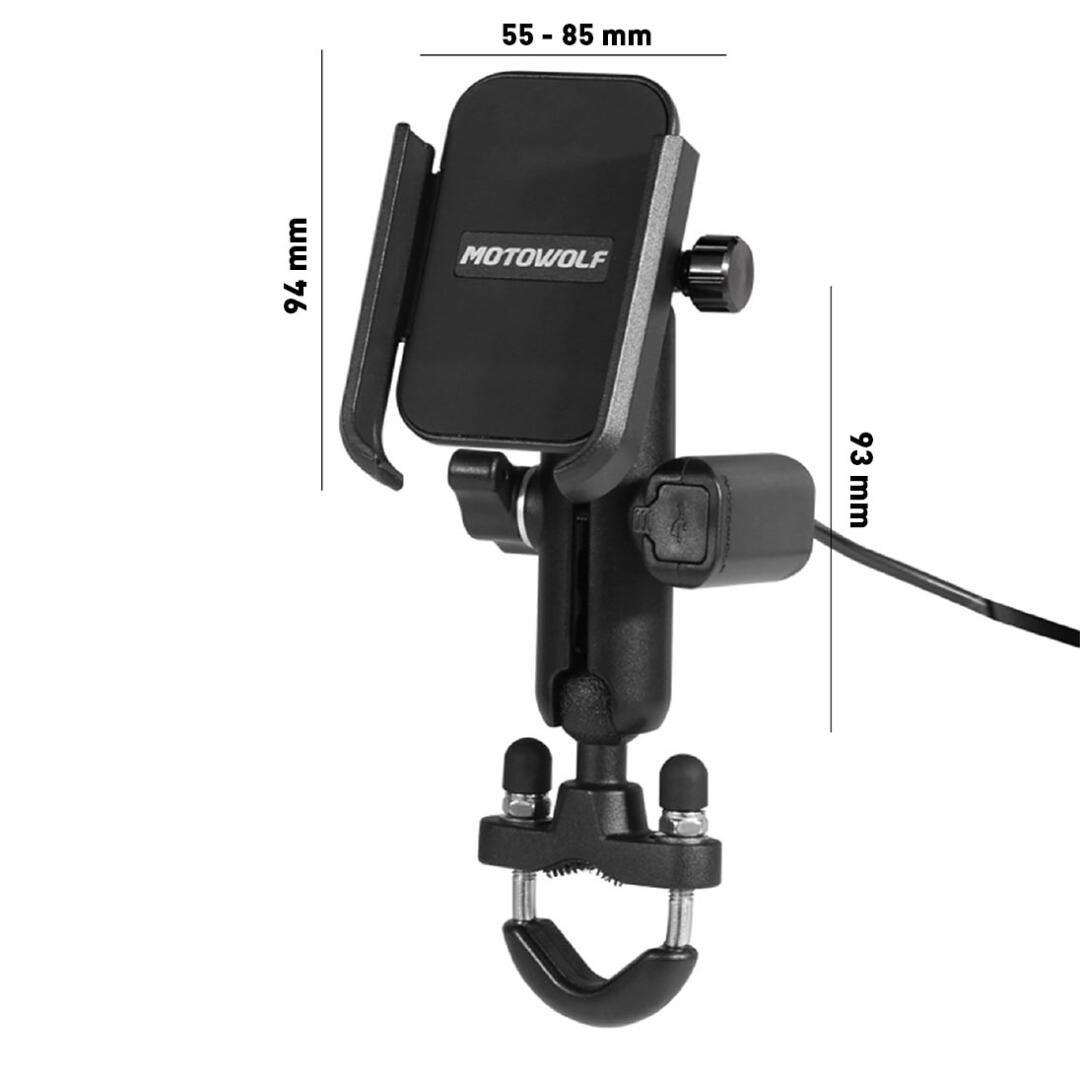 Motowolf Usb Şarj Soketli Gidon Bağlantılı Motosiklet Bisiklet Telefon Tutucu Ayarlanabilir