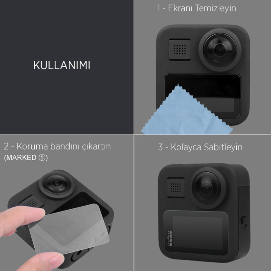 KNMASTER GoPro Max 360 Action Uyumlu Temperli Cam Ekran Koruyucu Film