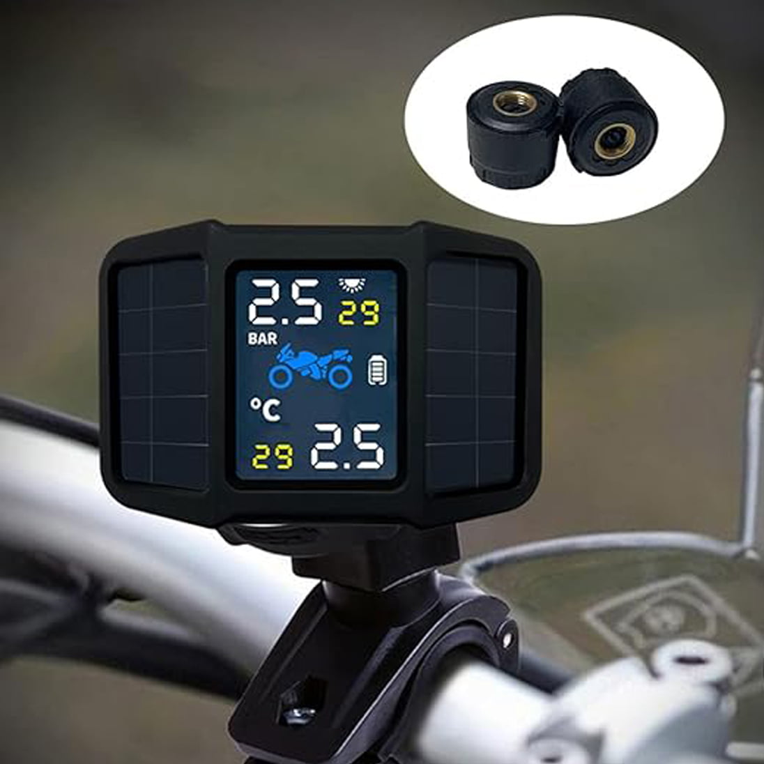 Motosiklet Tpms Güneş Enerjili Sistem Dijital Lastik Göstergesi Manometre