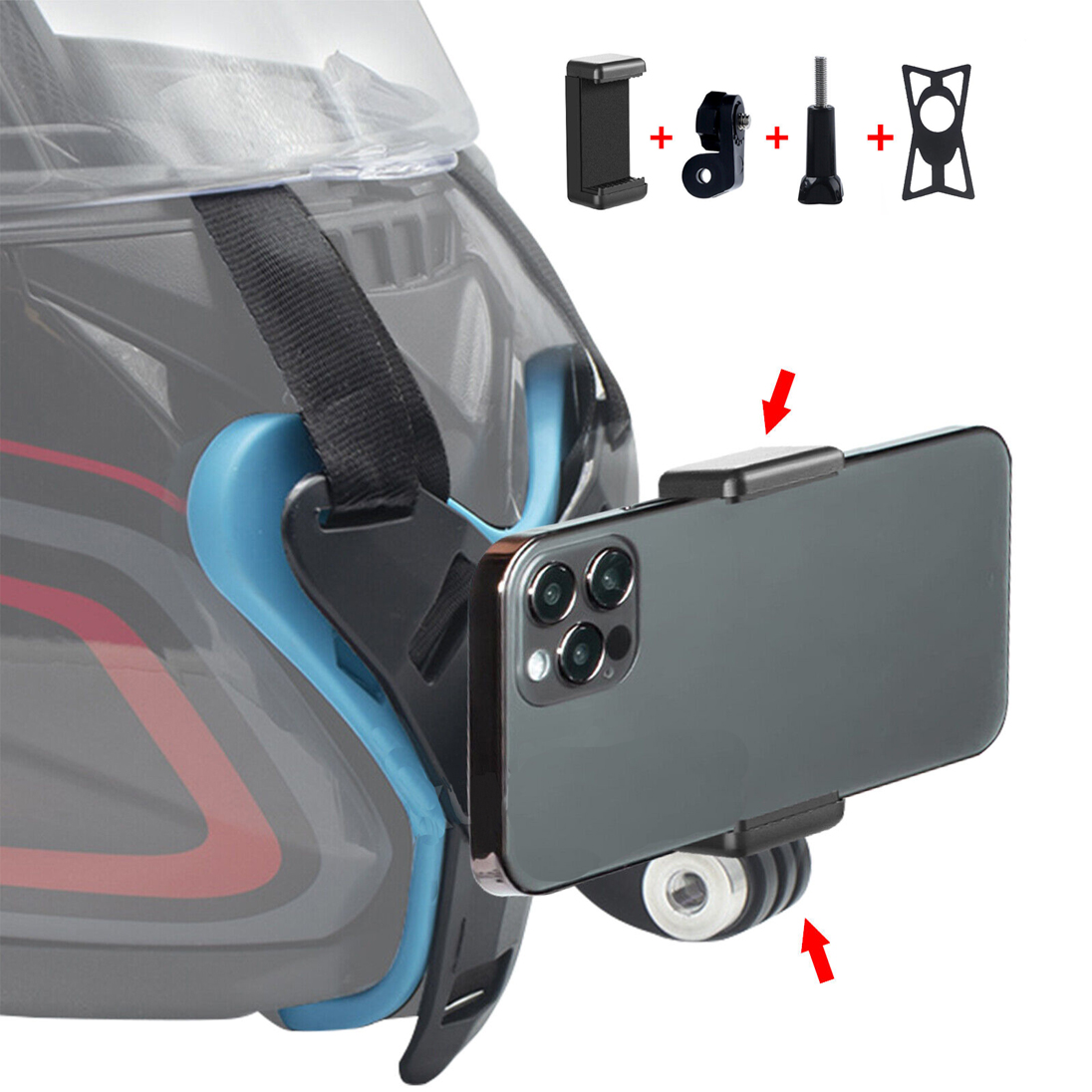 KNMASTER Motosiklet Kask Çene Kayışı Telefon Tutucu GoPro Uyumlu
