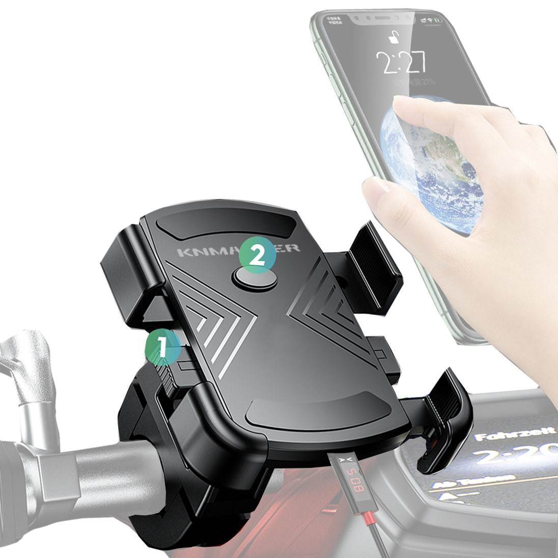 Knmaster TT-600U Tüm Motosikletlere Uyumlu Usb’li Telefon Tutucu