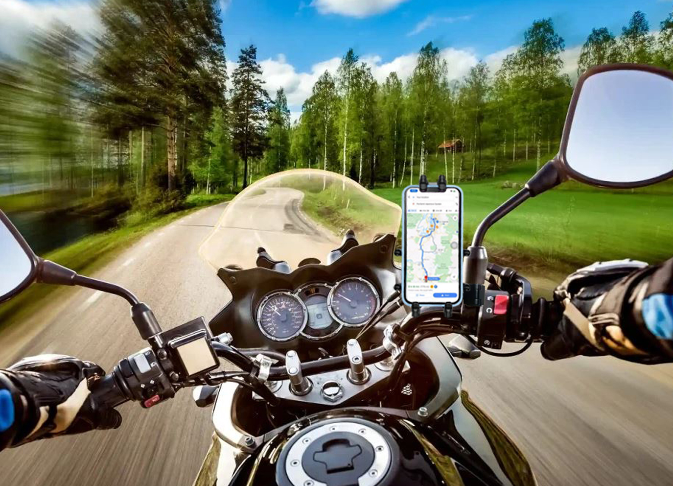 Knmaster TT-800A Titreşim Engelleyici Tüm Motosikletlerin Ayna Ayağına Uyumlu Telefon Tutucu