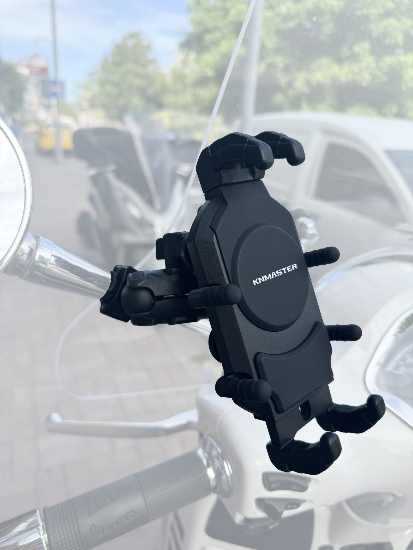 Knmaster TT-800A Titreşim Engelleyici Tüm Motosikletlerin Ayna Ayağına Uyumlu Telefon Tutucu