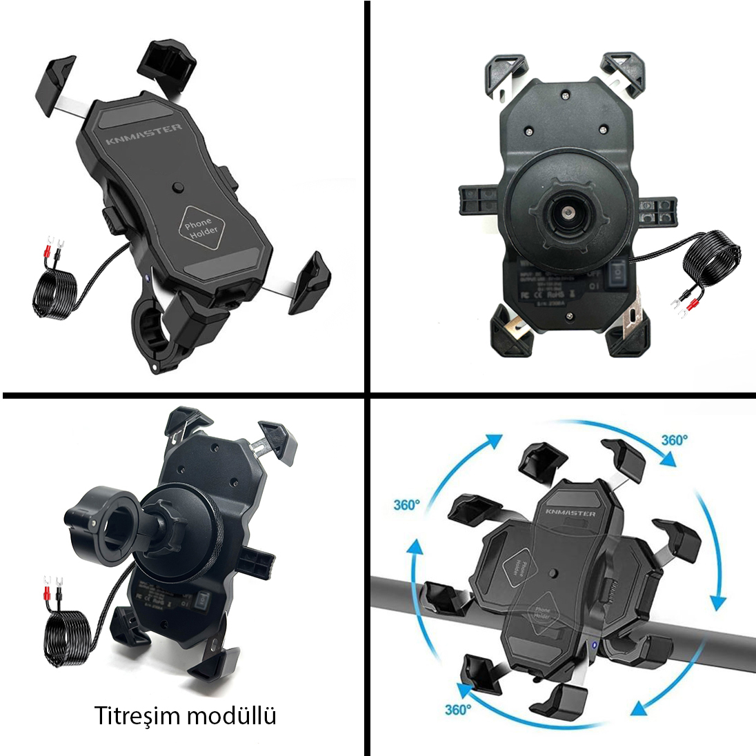  Knmaster TT-450WU Titreşim Engelleyici Tüm Motosikletlere Uyumlu Kablosuz ve Usb’li Telefon Tutucu