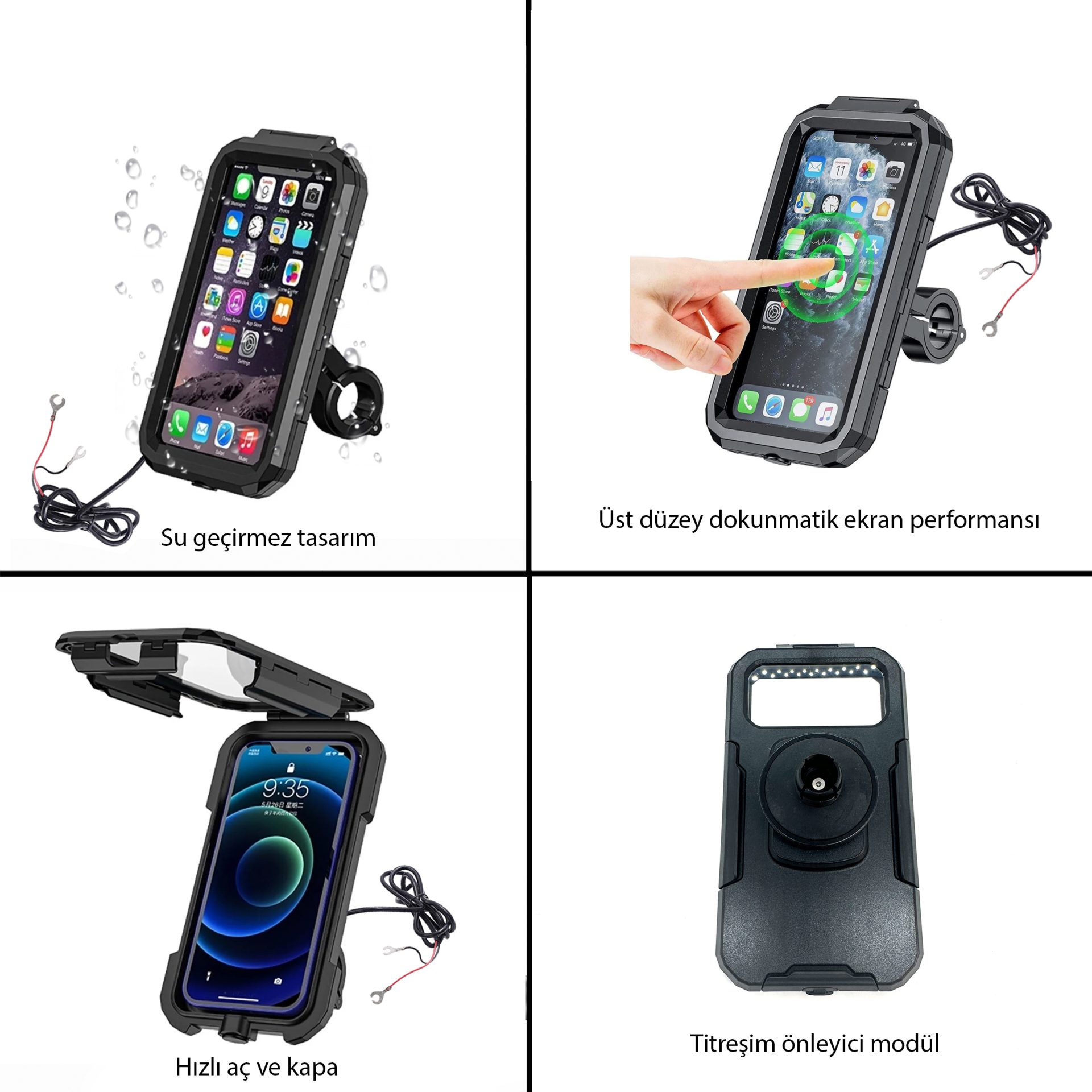 Knmaster TT-950WU Titreşim Engelleyici Usb’li Tüm Motosikletlere Uygun Telefon Tutucu