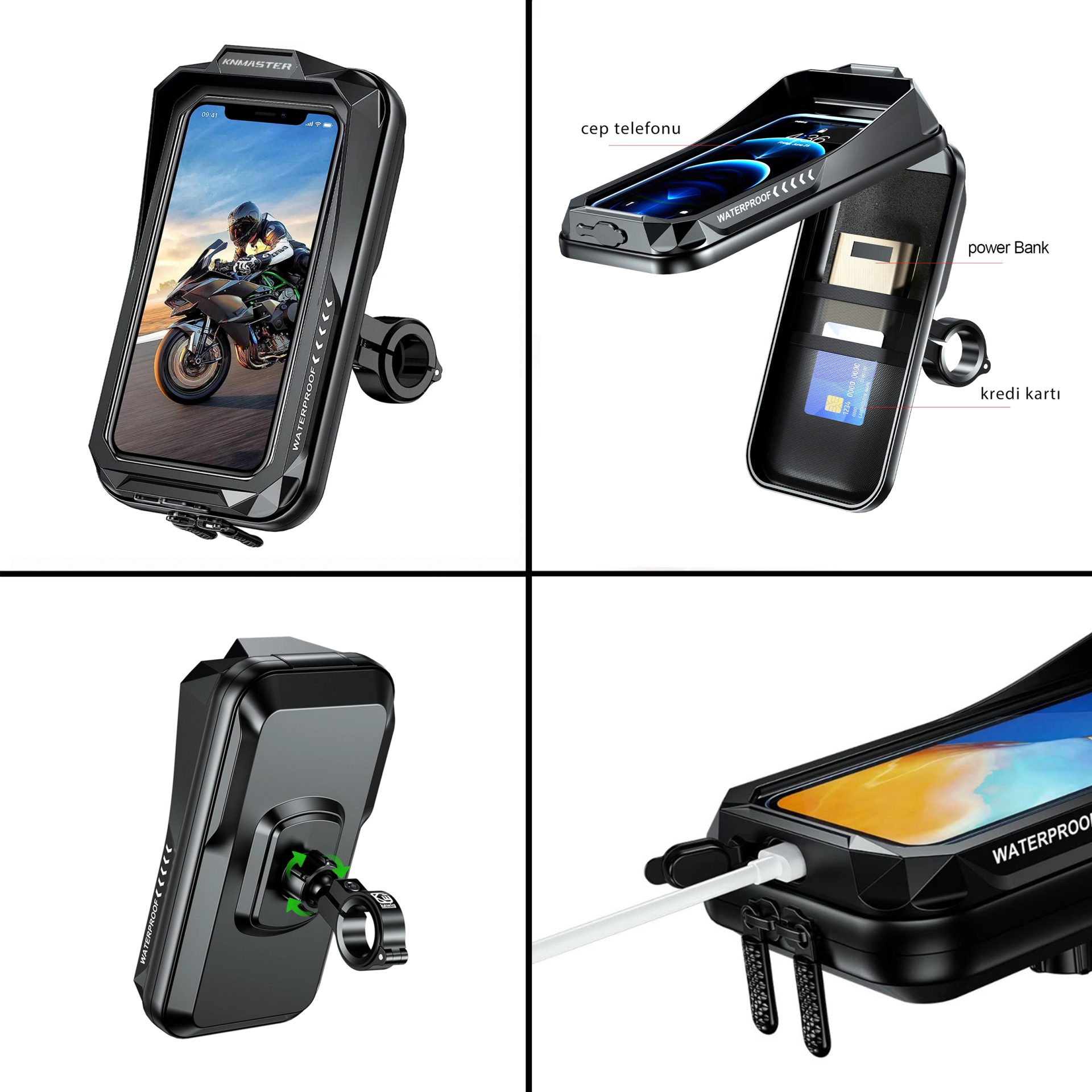 Knmaster TT-850 Su Geçirmez Tüm Motosikletlere Uygun Telefon Tutucu