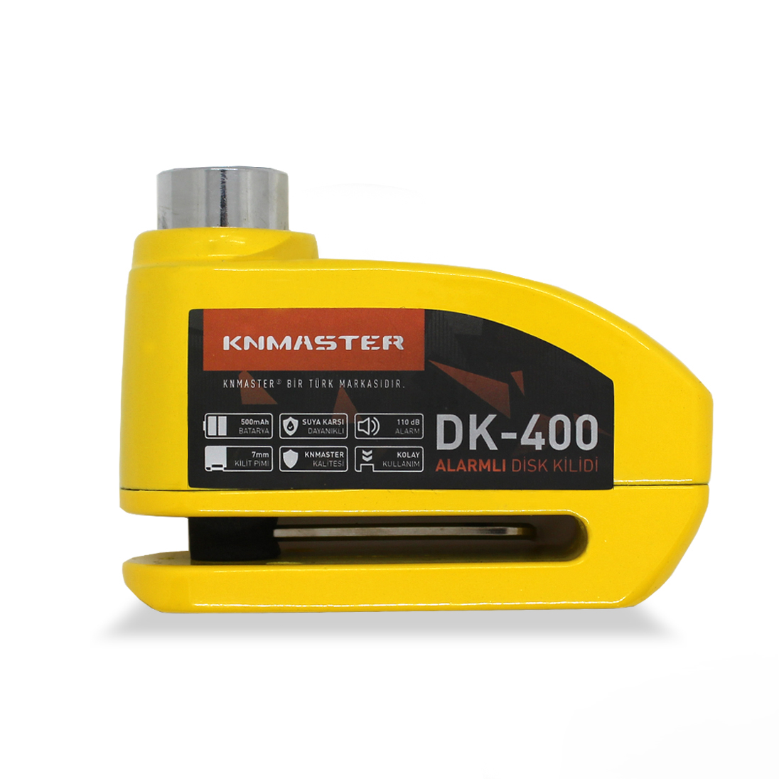 Knmaster Disk Kilidi DK-400 7mm Alarmlı + HATIRLATMA KABLOSU VE ÇANTA HEDİYELİ ( Sarı )