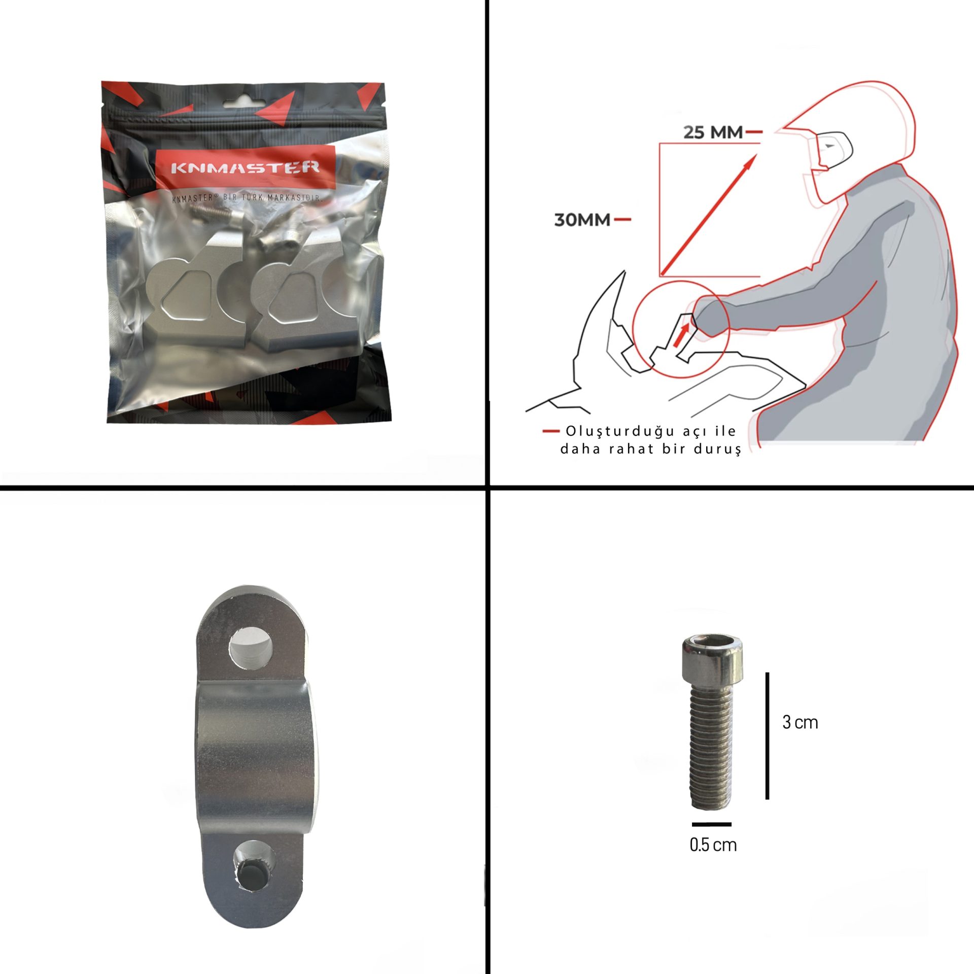 Knmaster 32 mm Motosiklet Gri Gidon Yükseltme Aparatı  