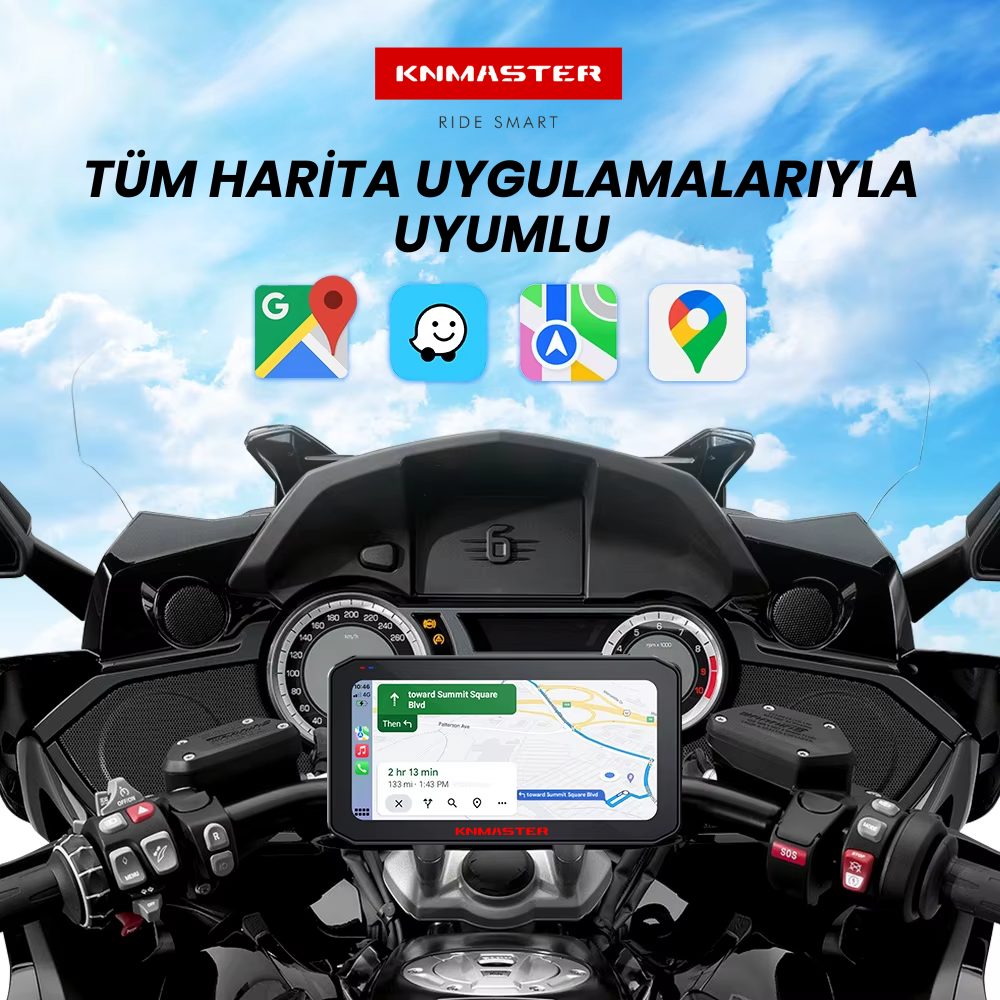 KNMASTER MOTOPLAY 2000 PRO – 6.25” 2K Çift Kameralı Kablosuz CarPlay & Android Auto Destekli Motosiklet Multimedya Ekranı