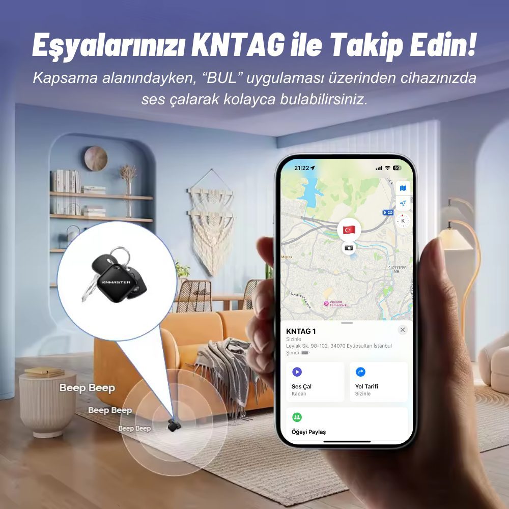 KNMASTER KNTAG 1 – Apple – Android Uyumlu Akıllı Takip Cihazı