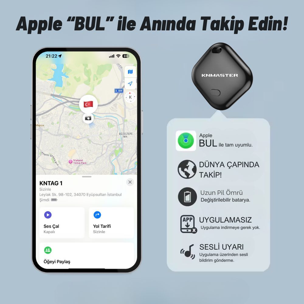 KNMASTER KNTAG 1 – Apple – Android Uyumlu Akıllı Takip Cihazı