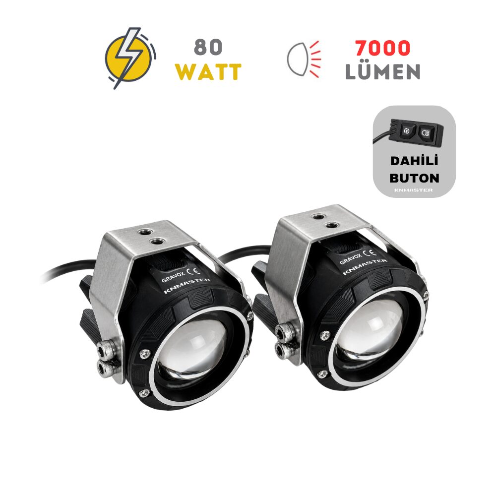 KNMASTER GRAVOX 80W 3 Renkli Motosiklet LED Sis Farı