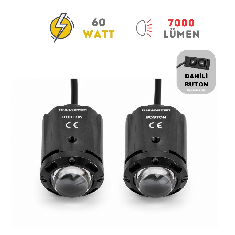 KNMASTER BOSTON 60W 3 Renkli & 3 Modlu Çakar Motosiklet LED Sis Farı