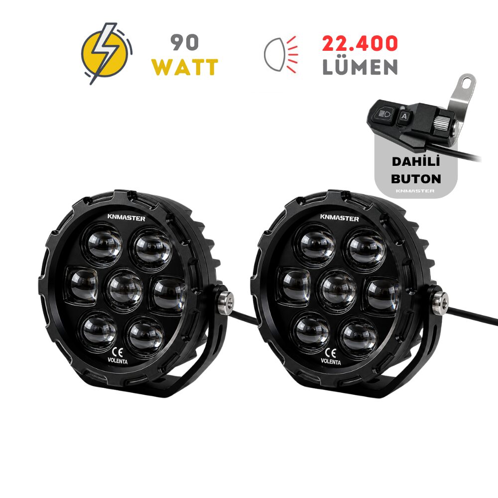 KNMASTER VOLENTA 90W 3 Renkli Motosiklet LED Sis Farı