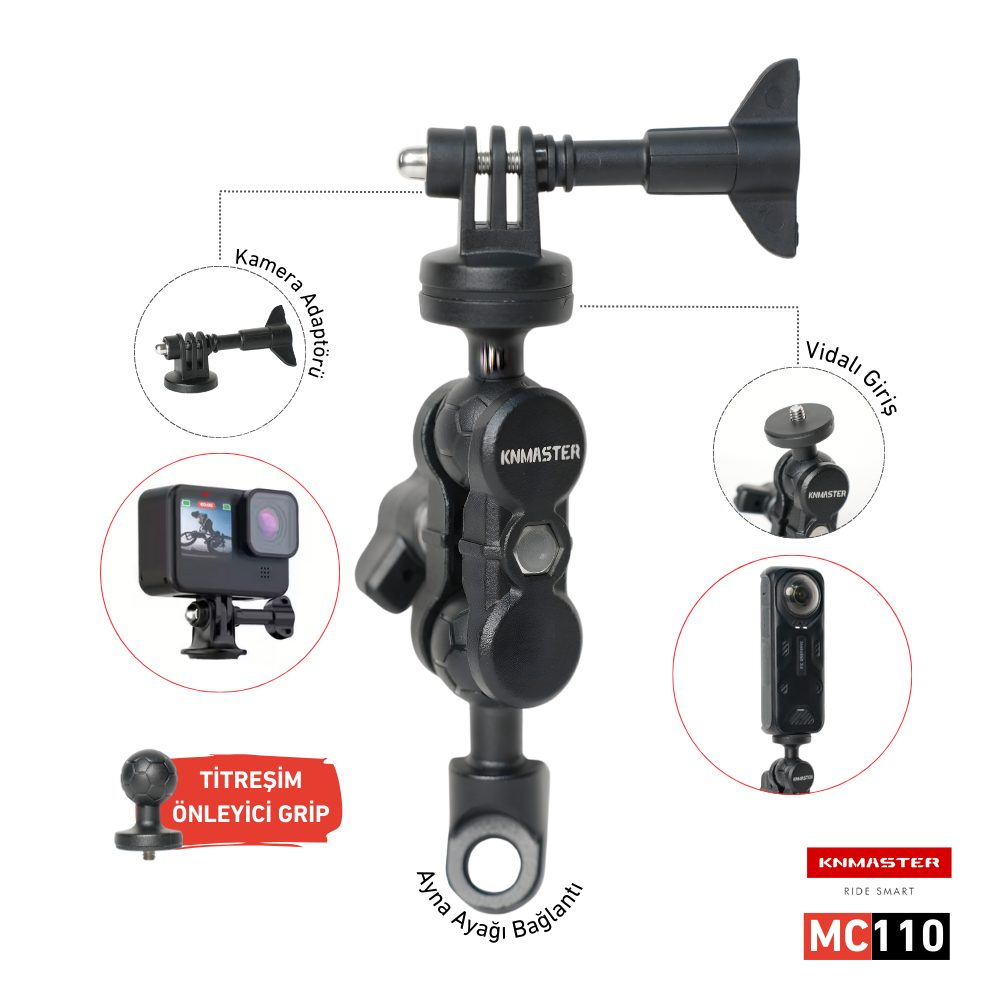 KNMASTER Knmaster MC110 – 360° Ayarlanabilir Motosiklet Ayna Dibi Aksiyon Kamera Aparatı KNMASTER Knmaster MC110 – 360° Ayarlanabilir Motosiklet Ayna Dibi Aksiyon Kamera Aparatı