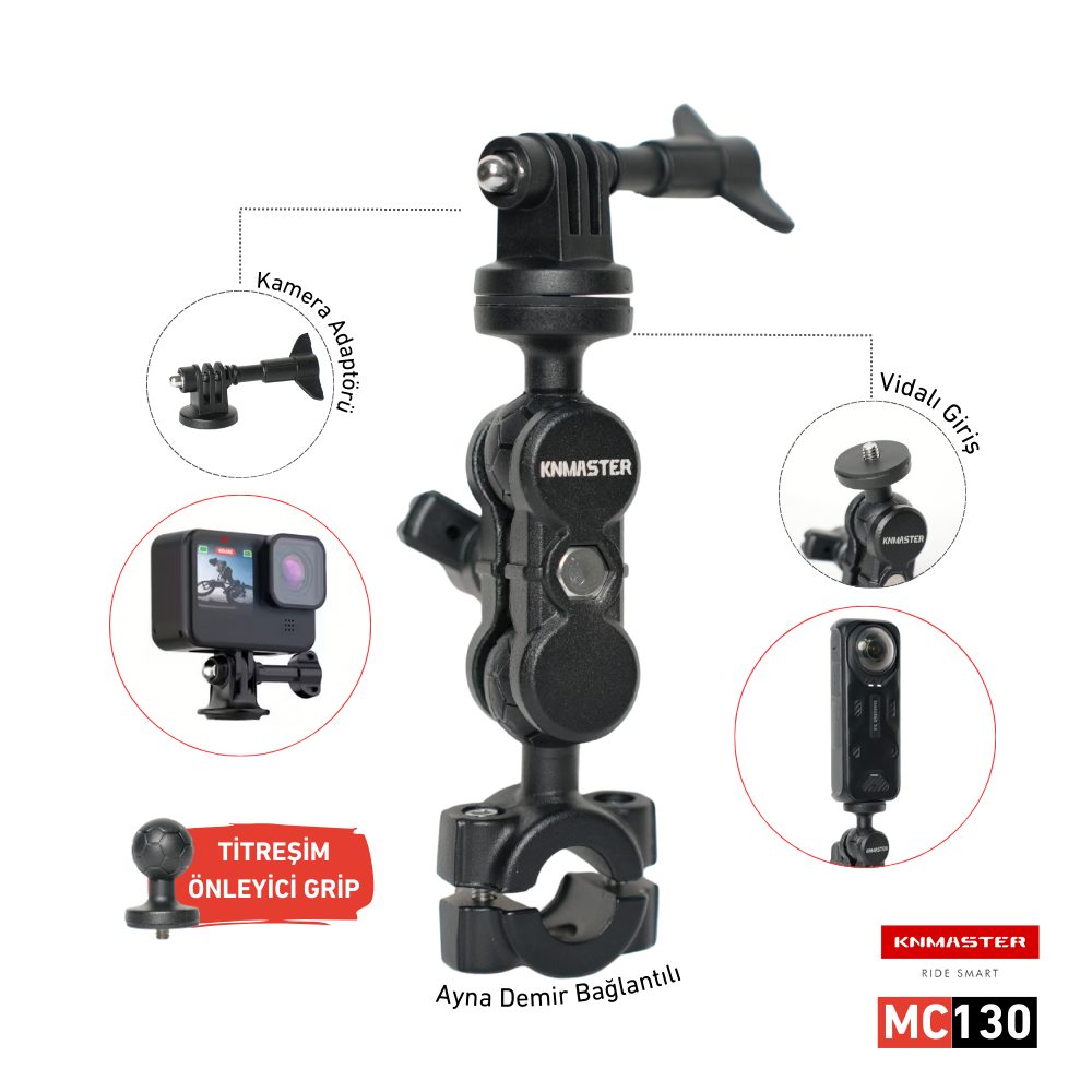 KNMASTER Knmaster MC130 – 360° Ayarlanabilir Motosiklet Ayna Demir Bağlantılı Aksiyon Kamera Aparatı KNMASTER Knmaster MC130 – 360° Ayarlanabilir Motosiklet Ayna Demir Bağlantılı Aksiyon Kamera Aparatı