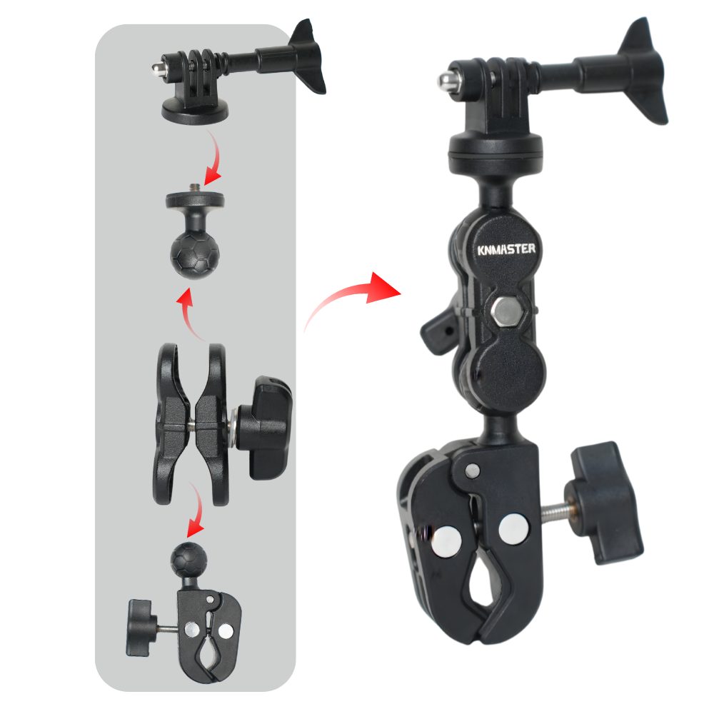 Knmaster MC140 – 360° Ayarlanabilir Motosiklet Gidon / Koruma Demiri / Çanta Demiri / Ayna Bağlantılı Aksiyon Kamera Aparatı