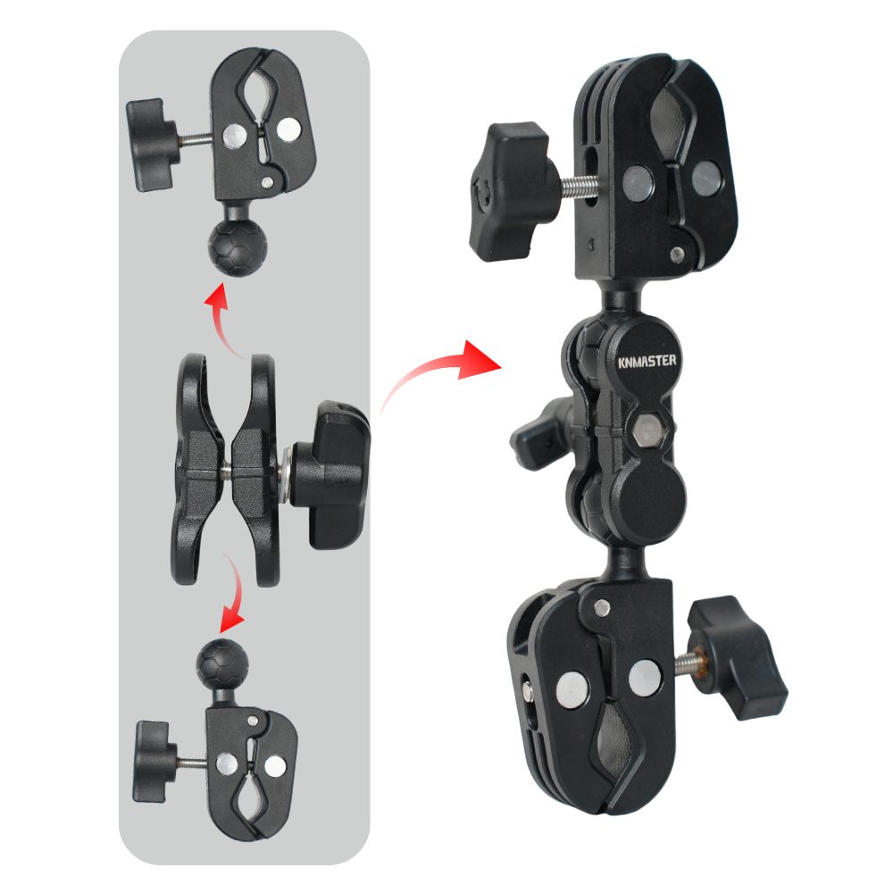 Knmaster MC150 – 360° Ayarlanabilir Motosiklet Çift Yengeç Kelepçeli (Double Clamp) Aksiyon Kamera Destek Aparatı (19 cm)