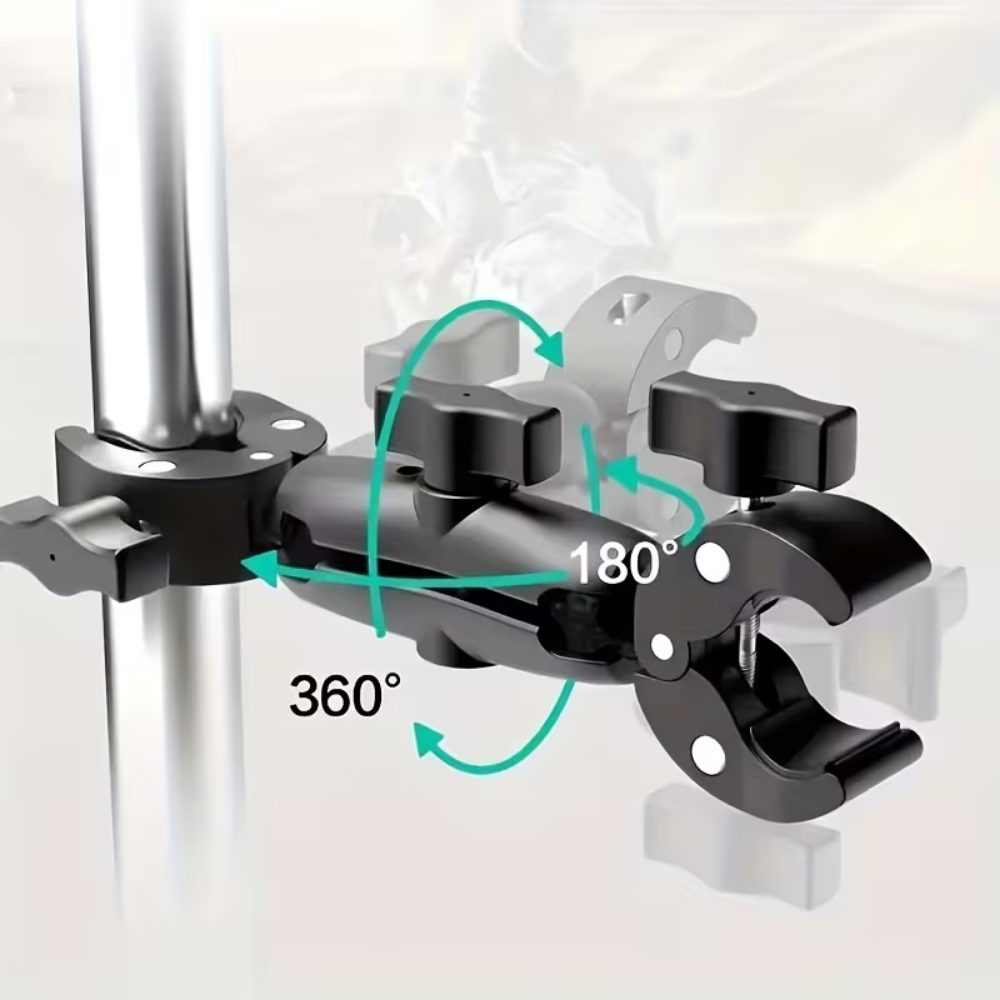 Knmaster MC150 – 360° Ayarlanabilir Motosiklet Çift Yengeç Kelepçeli (Double Clamp) Aksiyon Kamera Destek Aparatı (19 cm)