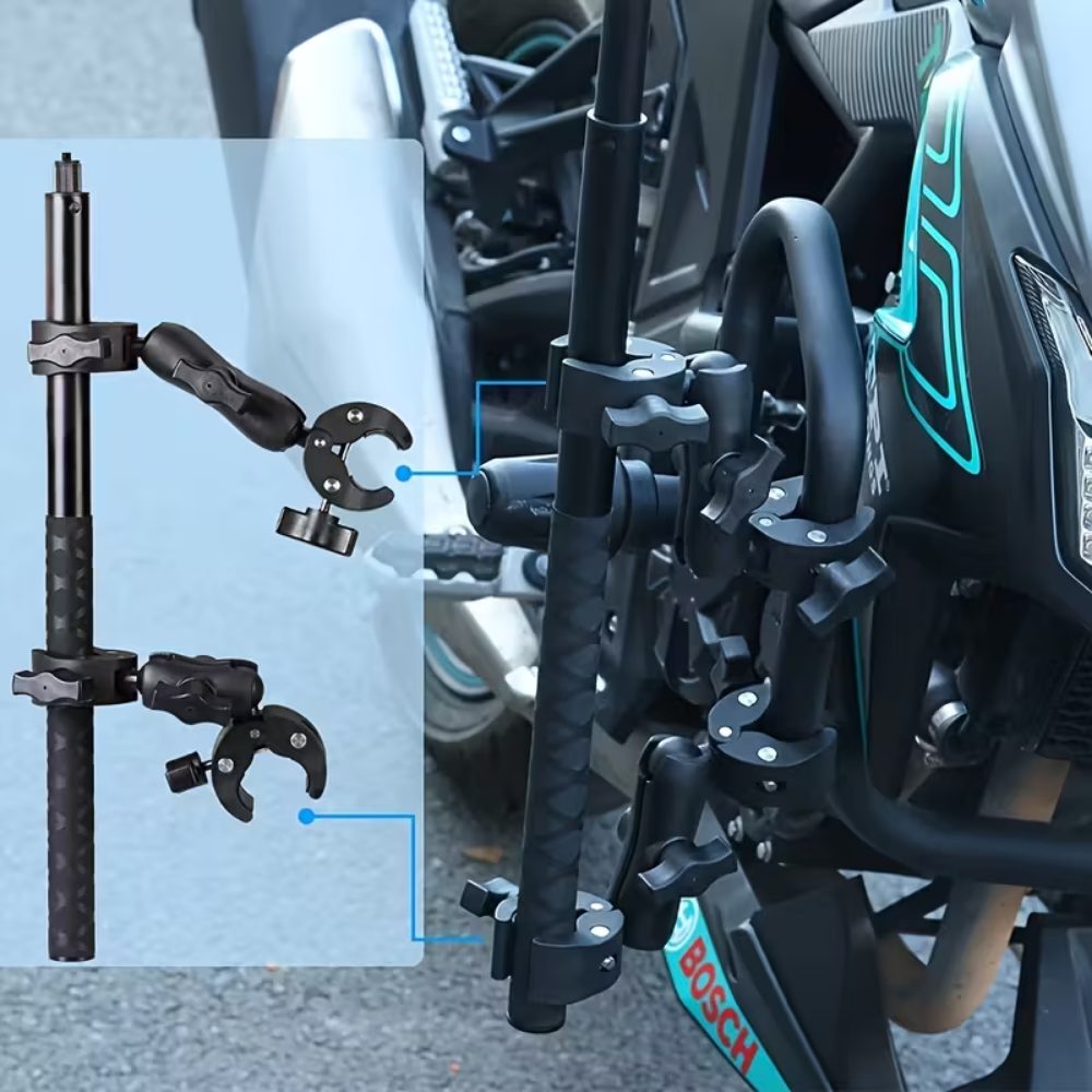 Knmaster MC150 – 360° Ayarlanabilir Motosiklet Çift Yengeç Kelepçeli (Double Clamp) Aksiyon Kamera Destek Aparatı (19 cm)