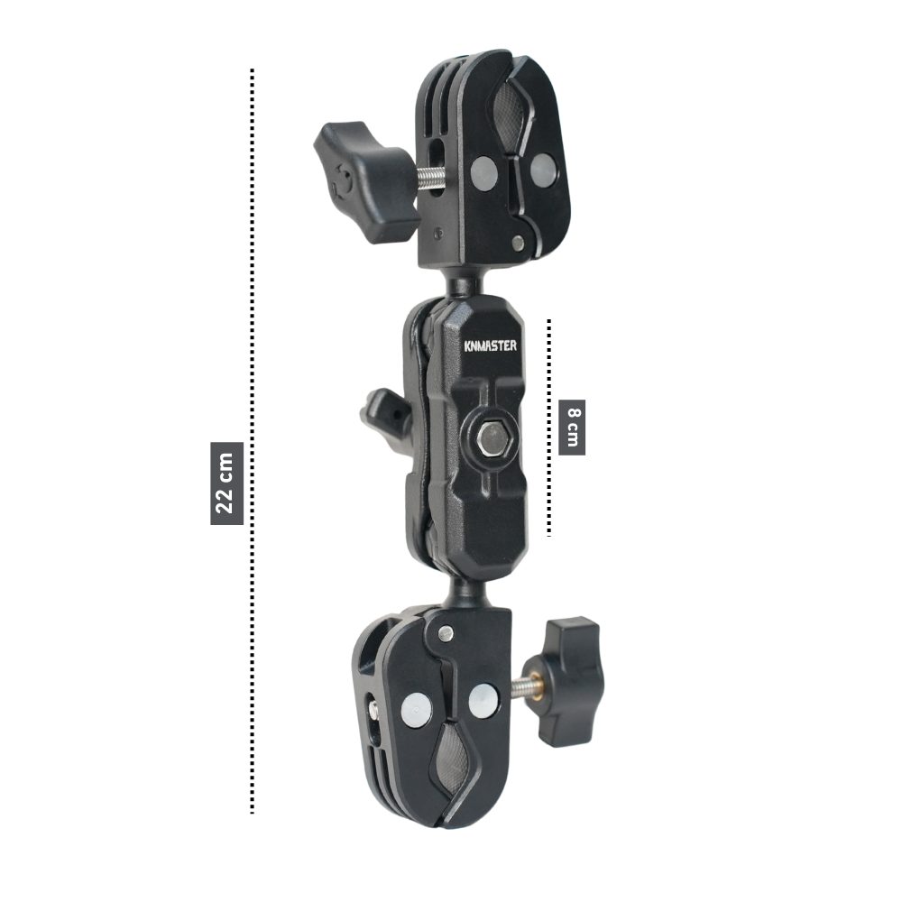 Knmaster MC160 – 360° Ayarlanabilir Motosiklet Çift Yengeç Kelepçeli (Double Clamp) Aksiyon Kamera Destek Aparatı (22 cm)