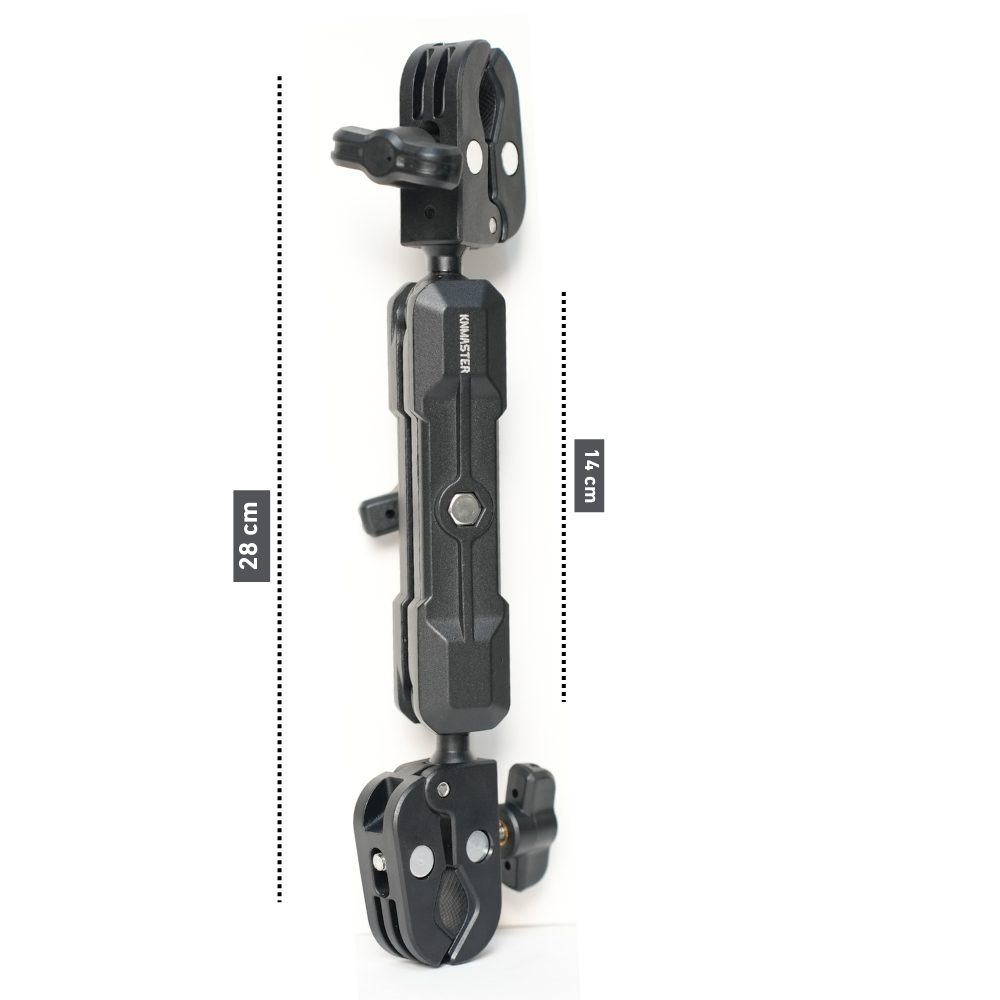 Knmaster MC170 – 360° Ayarlanabilir Motosiklet Çift Yengeç Kelepçeli (Double Clamp) Aksiyon Kamera Destek Aparatı (28 cm)