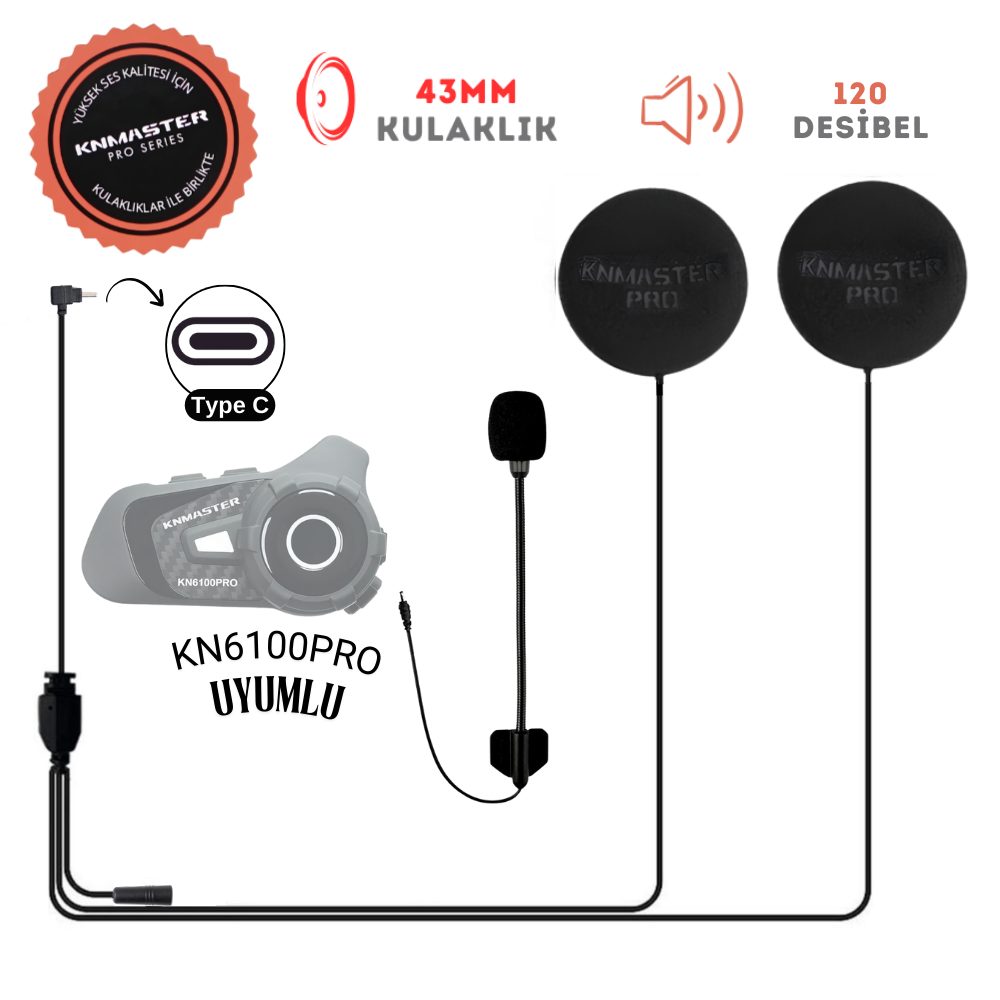 KNMASTER Knmaster KN6100 Pro Açık Kask Kulaklık Mikrofon Seti