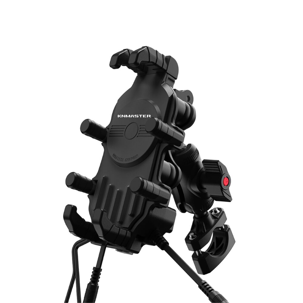 KNMASTER TT820WC Kablosuz Şarjlı Tüm Motosikletlere Uyumlu Titreşim Modüllü  Telefon Tutucu (Kamera Bağlantılı)