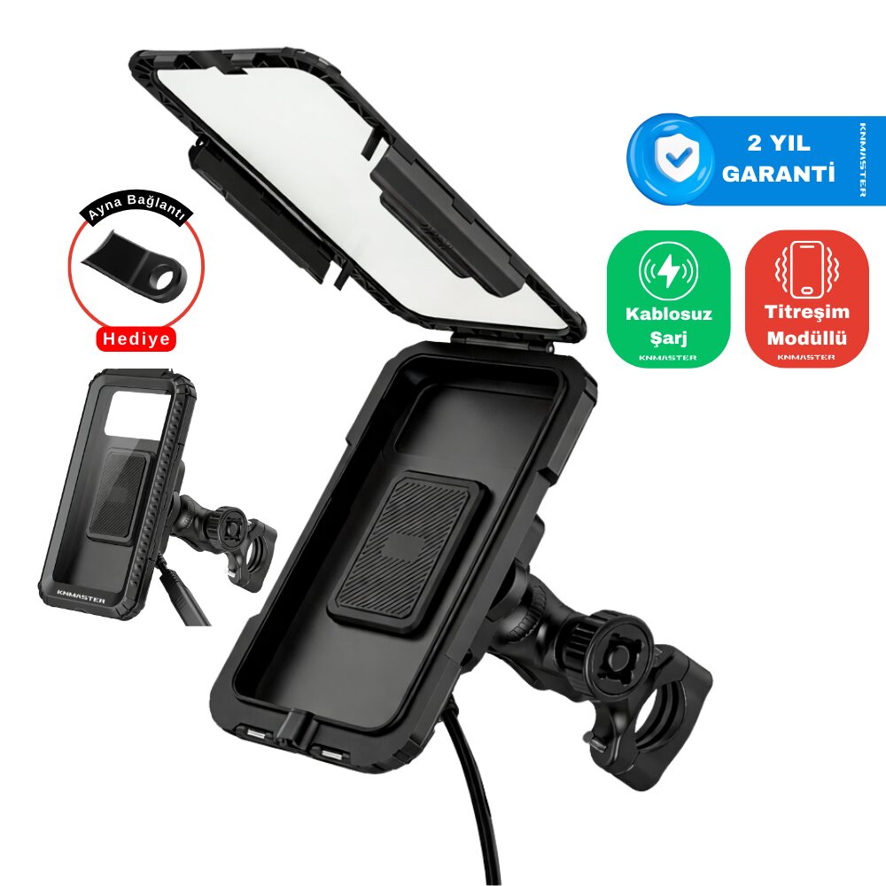 KNMASTER TT950WUC Kablosuz Şarjlı Tüm Motosikletlere Uyumlu Kapalı Telefon Tutucu