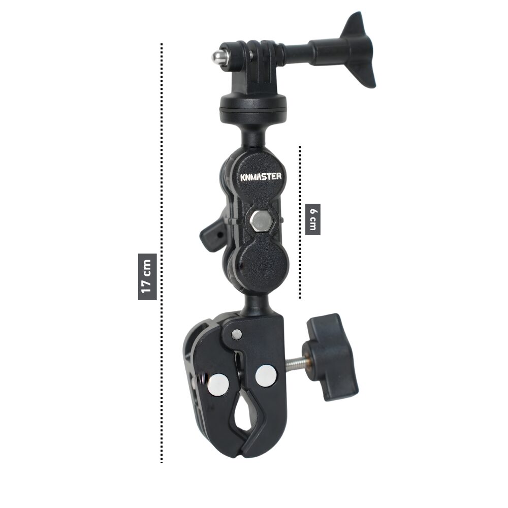 KNMASTER MC-200 – 360° Ayarlanabilir Motosiklet Çift Yengeç Kelepçeli (Double Clamp) Aksiyon Kamera Destek Aparatı (17 cm)
