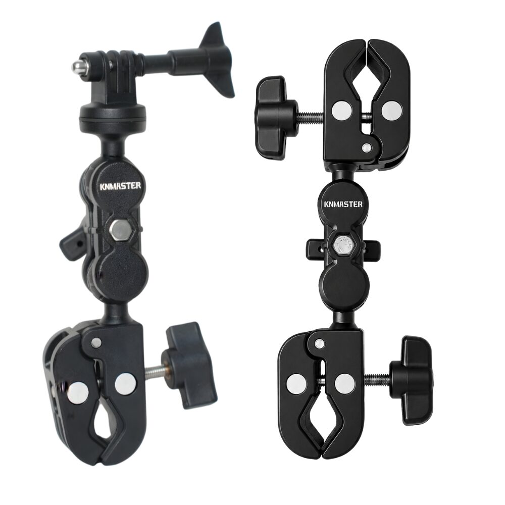 KNMASTER MC-200 – 360° Ayarlanabilir Motosiklet Çift Yengeç Kelepçeli (Double Clamp) Aksiyon Kamera Destek Aparatı (17 cm)