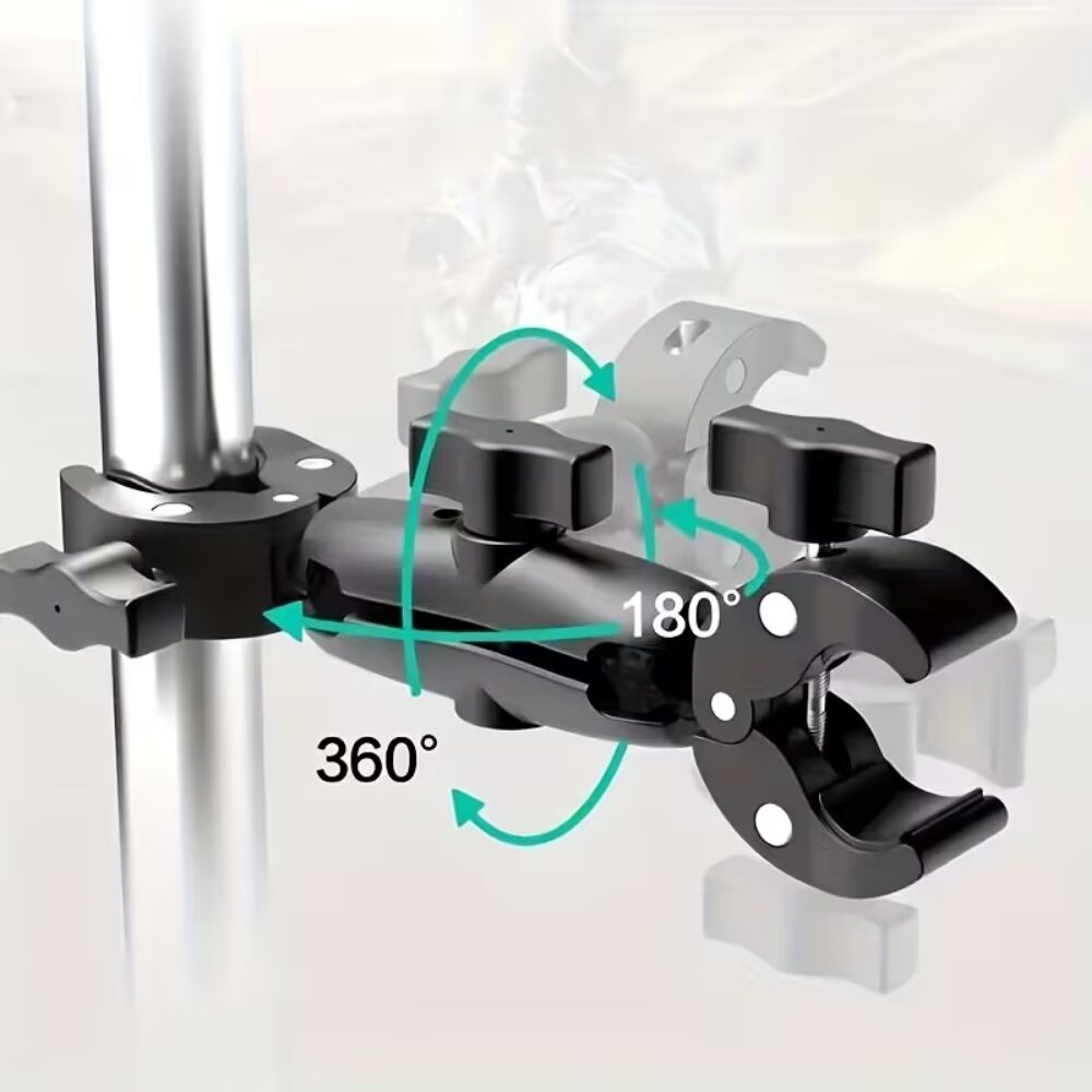 KNMASTER MC-200 – 360° Ayarlanabilir Motosiklet Çift Yengeç Kelepçeli (Double Clamp) Aksiyon Kamera Destek Aparatı (17 cm)