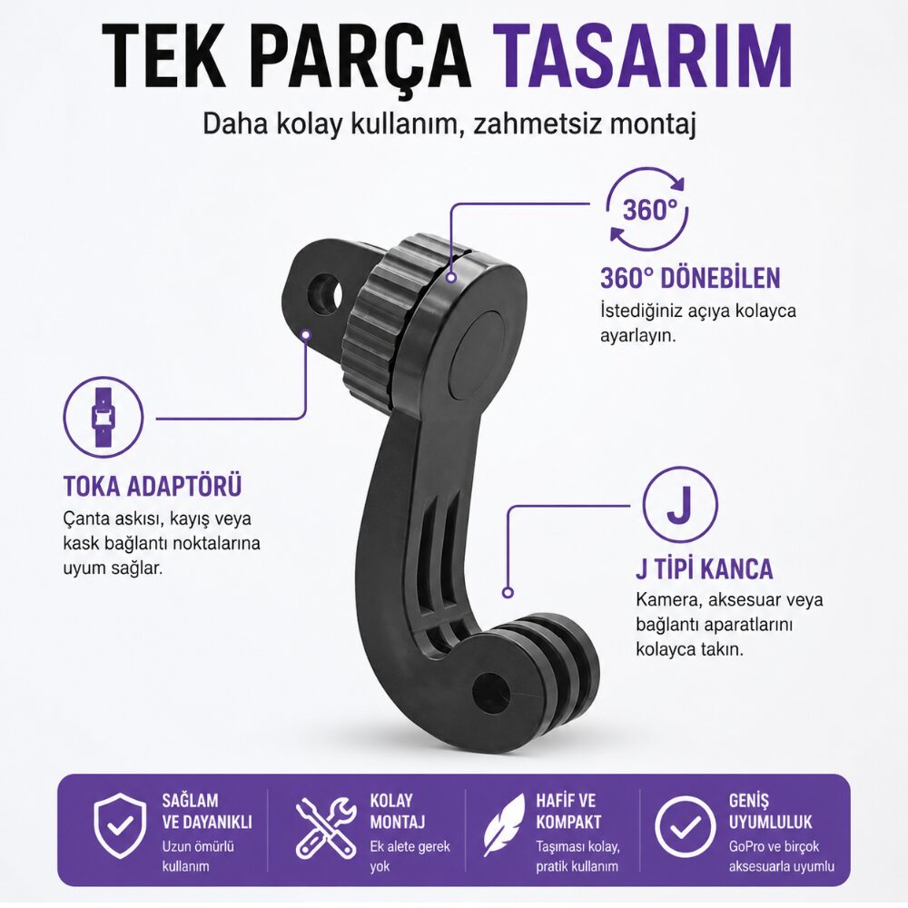 KNMASTER Aksiyon Kamerası Boyun Sabitleyici ve 360° Dikey Montaj Adaptörü