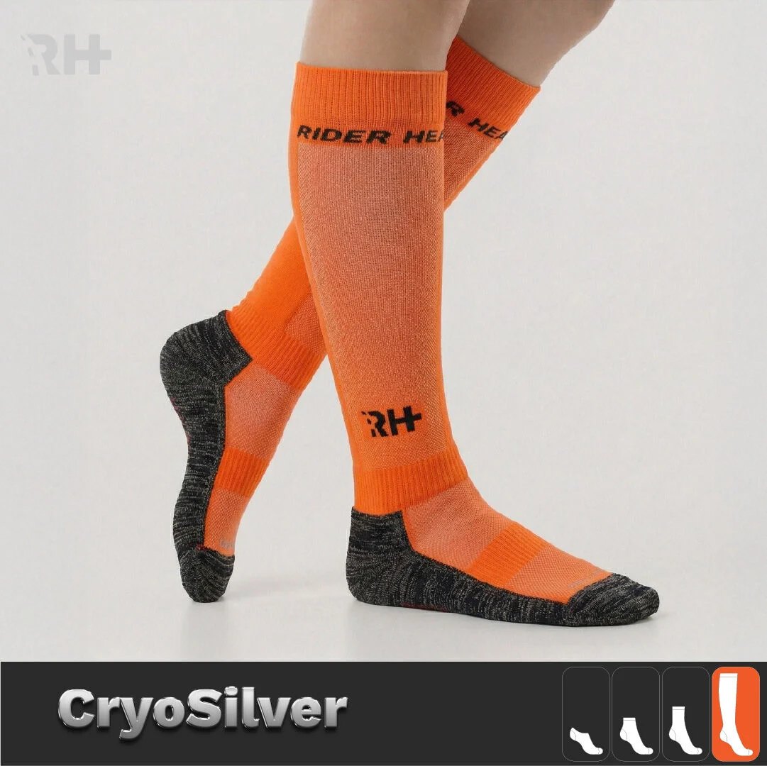 Rider Healthcare Cryo Silver + Havlu Taban Uzun Gümüş İplikli Çorap — Turuncu/Siyah (Erkek)