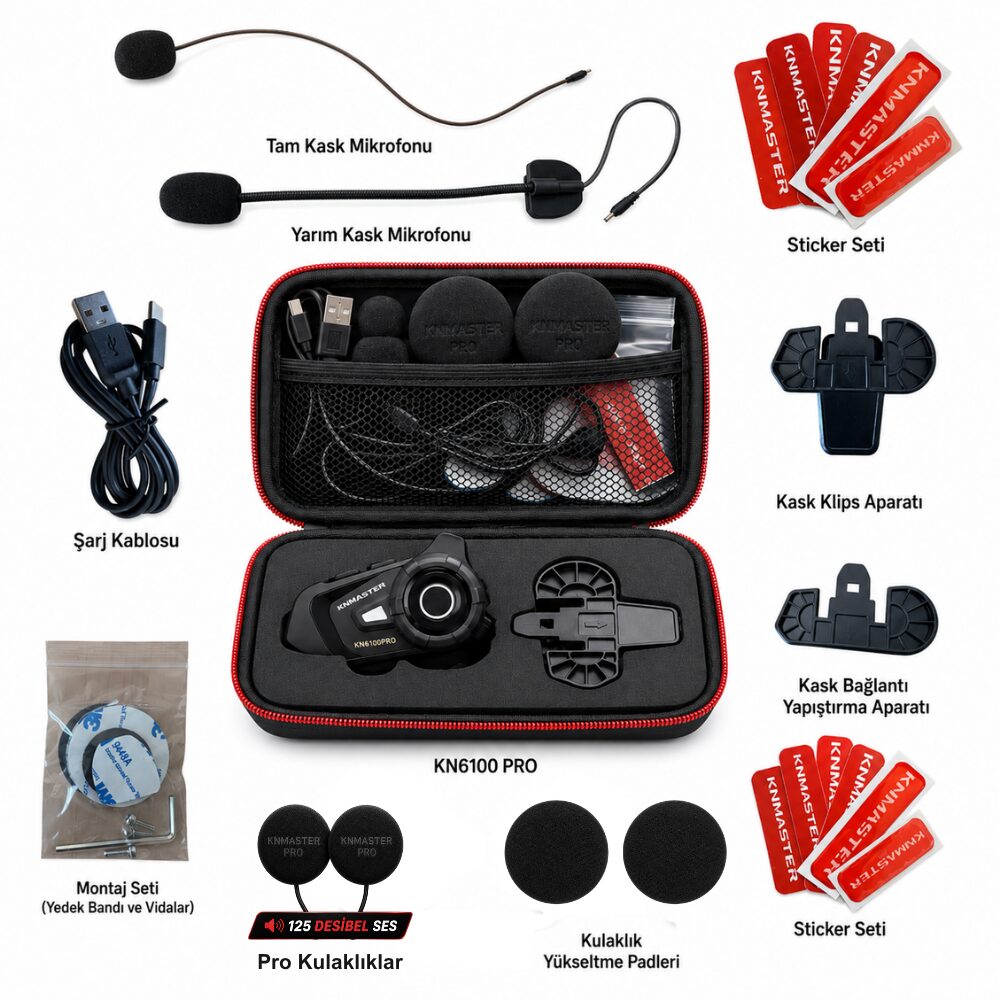 KNMASTER Knmaster KN6100 PRO Motosiklet Kask İnterkom Bluetooth Kulaklık Seti (43 mm Büyük Kulaklık)